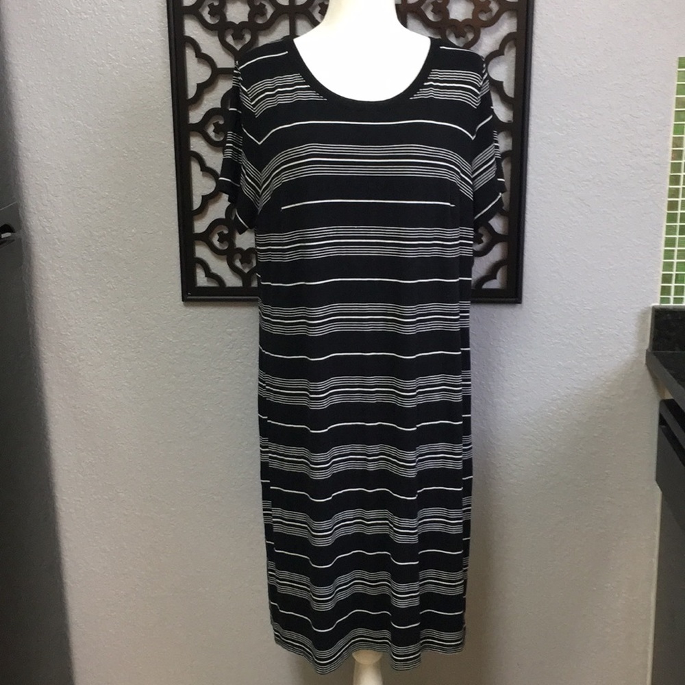Ava and Viv Black dress with white stripes